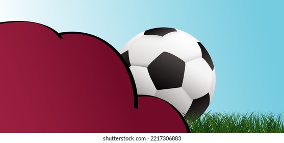 Blue sky view soccer border with sun on green football grass field. Soccer border, football grass field. Vector stadium, supporters background. wk, ek sport finale, sports game. Playground 2023, Qatar