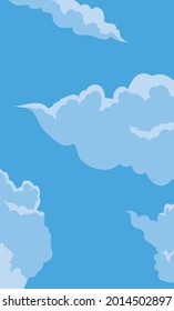 Blue sky view with some clouds in cartoon style and vertical design.