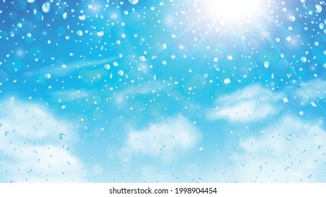 Blue sky with water splash. Vector illustration.