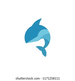 blue sky whale fish logo icon vector 