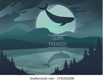 blue sky whale vector illustration 