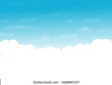 Blue sky and white cloud background vector illustration. Beautiful nature cartoon style.