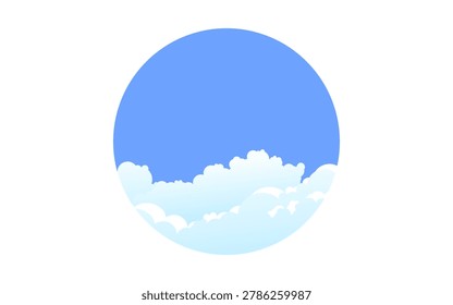Blue sky white cloud round badge vector illustration minimalist circle frame background element art design