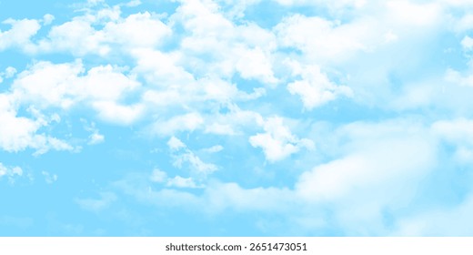 Blue sky with white cloud Vector cartoon nature background Fantastic soft white clouds against blue sky	