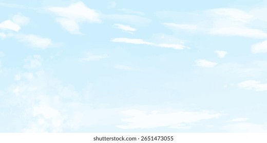Blue sky with white cloud Vector cartoon nature background Fantastic soft white clouds against blue sky	