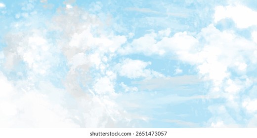 Blue sky with white cloud Vector cartoon nature background Fantastic soft white clouds against blue sky	