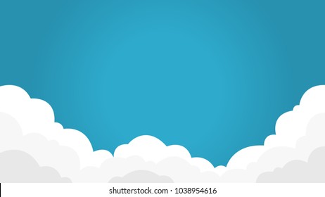 Blue sky with white clouds background. Border of clouds. Flat style simple vector illustration. 