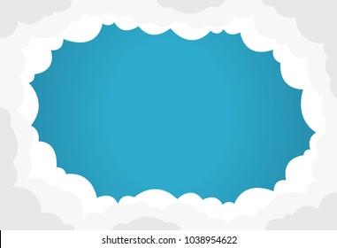 Blue sky with white clouds background. Border of clouds. Flat style simple vector illustration. 
