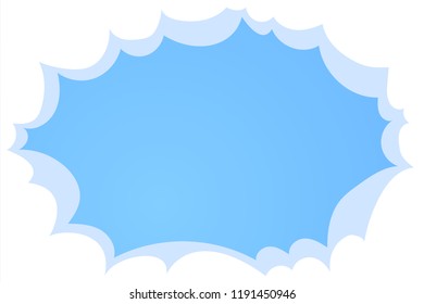 Blue sky with white clouds background. Cloud on sky, flat vector illustration with place for text.
