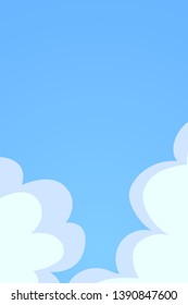 Blue sky with white clouds background. Cloud on sky, flat vector illustration with place for text.