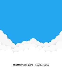 Blue sky with white clouds background. Vector illustration in flat style