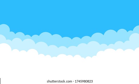 Blue sky with white clouds background. Border of clouds. Flat cartoon design. Vector illustration. EPS 10