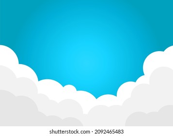 Blue sky with white clouds background. Cartoon flat style design. Vector illustration.