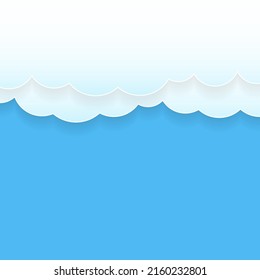 Blue sky with white clouds background. Border of clouds