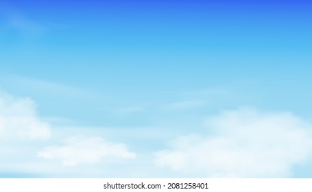 Blue Sky With White Clouds Background,Vector Cartoon Sky With Cirrus Clouds,Concept All Seasonal Horizon Banner In Sunny Day Spring And Summer In The Morning.Horizon Four Seasons Background