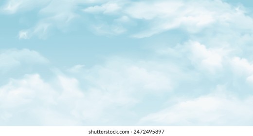 Blue sky with white clouds. Beautiful sky and transparent cloud texture background. Vector heaven summer landscape