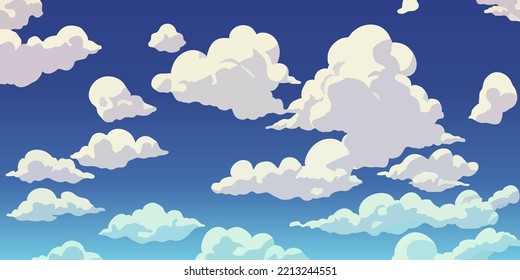 Blue Sky With White Clouds Clear Sunny Day, Landscape, Background With Clouds, Vector Illustration