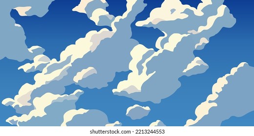 Blue Sky With White Clouds Clear Sunny Day, Landscape, Background With Clouds, Vector Illustration