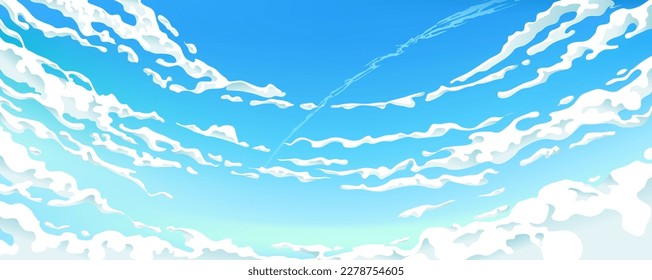 Las Nubes Blancas Del Cielo Azul Brillan El Paisaje Del Día Soleado. Cielo vectorial al estilo anime.