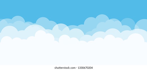 Blue sky and white clouds with copy space. Nature concept. Vector illustration.