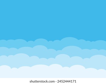 Blue sky with white clouds in flat style. Airy atmosphere vector illustration on isolated background. Nature sign business concept.