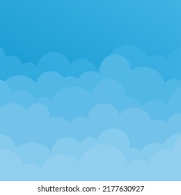 Blauer Himmel mit weißem Wolkenhintergrund. Grenze des Cloud-Cartoon-Stils. Die Wolkenkratzer-Szene hat einen überwältigenden Effekt. Design-Panorama für Banner, Poster, Flyer, Karte, Webdesign, Vektorgrafik