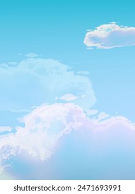 Blauer Himmel mit weißen Wolken Landschaft Hintergrund Vektorillustration Design. Natur, Panoramablick.