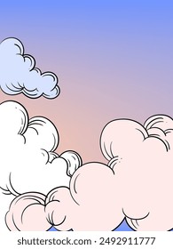 Blue sky with white clouds landscape background vector illustration. Sunny day, vintage cartoon style concept.