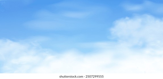Blue sky with white clouds. Nature landscape with sunny clear day with clouds on the horizon.