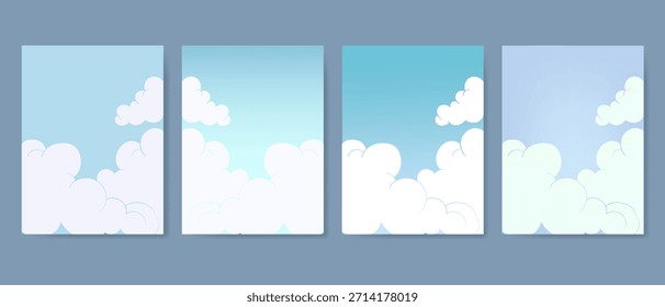 Cielo azul con nubes blancas sobre fondo de Ilustración vectorial de día soleado. Día de la naturaleza de la escena de dibujos animados en verano.