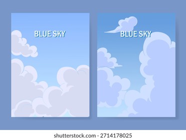 Cielo azul con nubes blancas sobre fondo de Ilustración vectorial de día soleado. Día de la naturaleza de la escena de dibujos animados en verano.