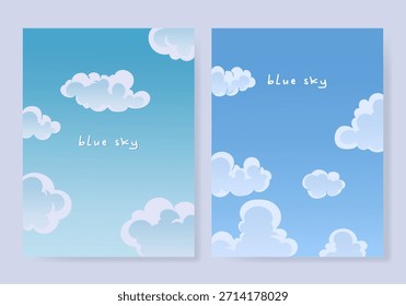 Cielo azul con nubes blancas sobre fondo de Ilustración vectorial de día soleado. Día de la naturaleza de la escena de dibujos animados en verano.