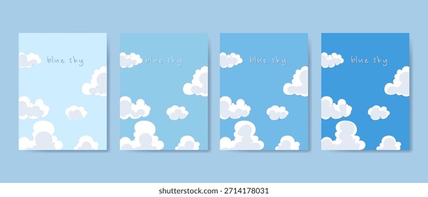 Cielo azul con nubes blancas sobre fondo de Ilustración vectorial de día soleado. Día de la naturaleza de la escena de dibujos animados en verano.