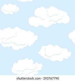 Blue sky and white clouds. Seamless pattern. Vector background 