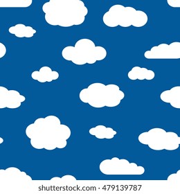 Blue sky and white clouds seamless pattern. Background of cloudy weather. Vector illustration