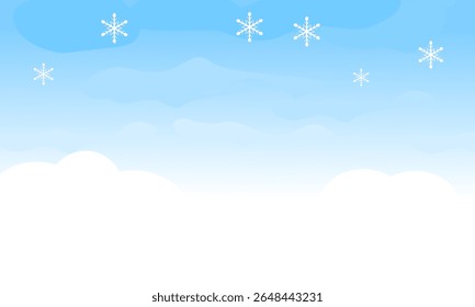 Blue sky with white clouds and snowflakes icon sign vector.