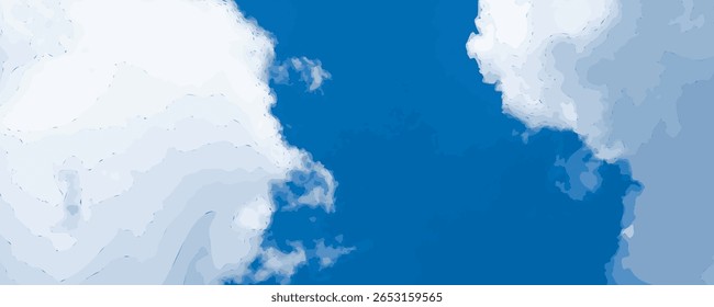 Céu azul com nuvens brancas, verão nublado claro céu textura fundo, céu aquarela vetor imitação em estilo de desenho animado