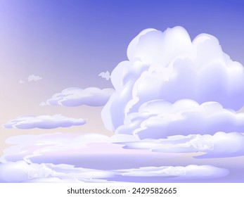 Blue sky with white clouds vector illustration background. Gradient and mesh color cloudscape.