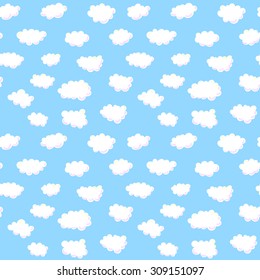 blue sky with white clouds, vector seamless pattern