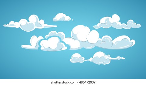 Blue sky and white clouds vector illustration. Cloudscape fluffy in atmosphere