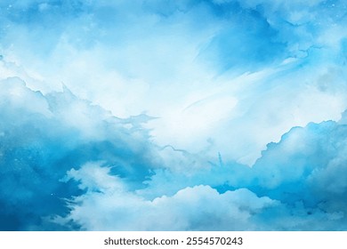 A blue sky with white clouds. The sky is very clear and bright. The clouds are scattered throughout the sky, with some larger and some smaller