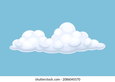 Blue sky with white fluffy cloud. Storage solution, database, networking, meteorology element vector illustration