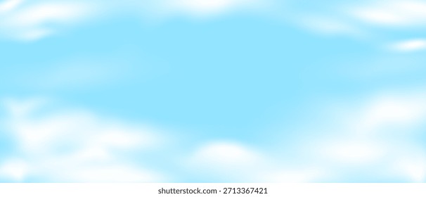 Cielo azul, nubes esponjosas blancas sobre fondo azul brillante del cielo. Horizonte de gradiente de malla.