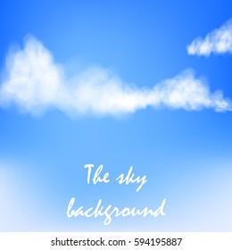 Blue sky with white, fluffy clouds. Vector background