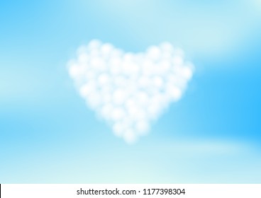 Blue sky with white heart clouds. Vector illustration