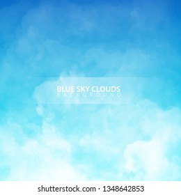 Blue sky with white realistic clouds. Vector Illustration