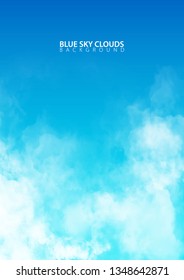 Blue sky with white realistic clouds. Vector Illustration