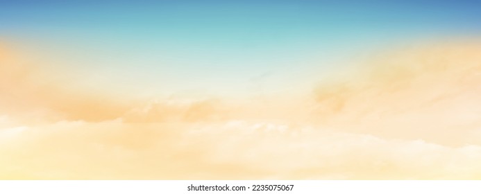 El cielo azul y las nubes blancas blandas flotaron en el cielo en un día despejado. Hermoso aire y luz solar con el paisaje de la nube colorido. El cielo del atardecer como fondo. Ilustración vectorial de cielo azul a amarillo.