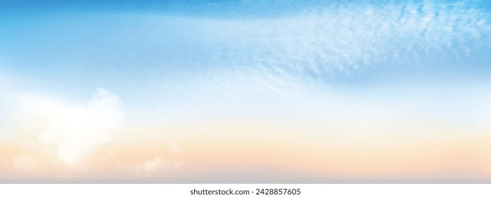 Cielo azul y nubes blandas blancas con luz solar amarilla. Cielo azul con paisaje de nubes colorido. Ilustración vectorial.