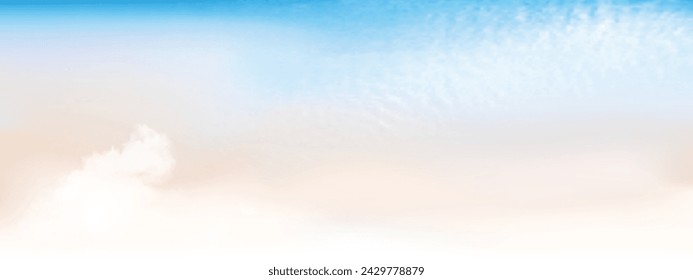 Blue sky and white soft clouds with beige light color. Blue sky with cloud scape colorful. Vector illustration.